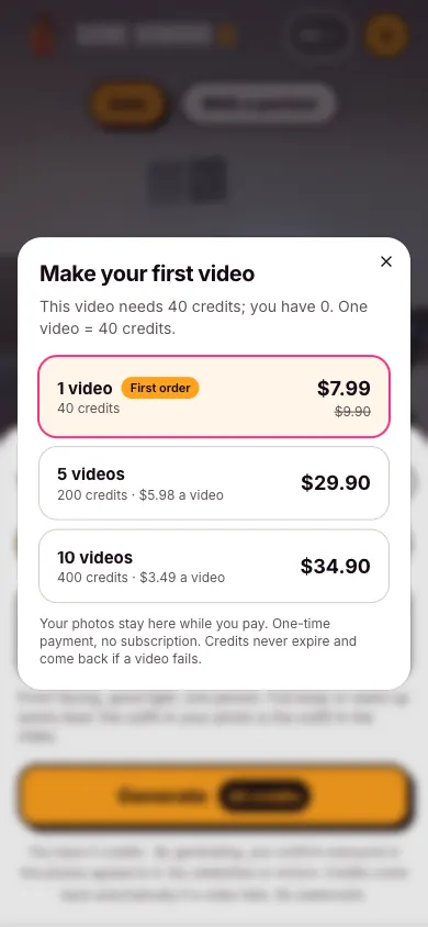 Dame Hombro AI Generate button with the price in credits