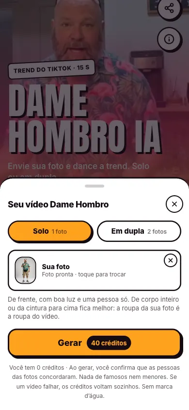 Painel de envio do Dame Hombro IA com a foto de uma pessoa já carregada