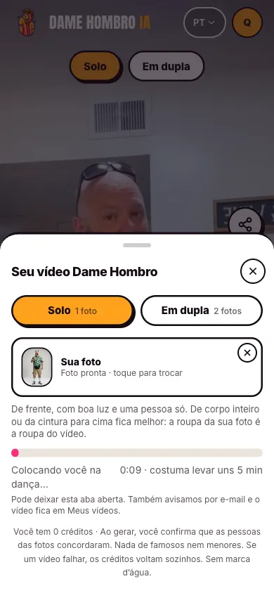 Barra de progresso enquanto o Dame Hombro IA faz o vídeo