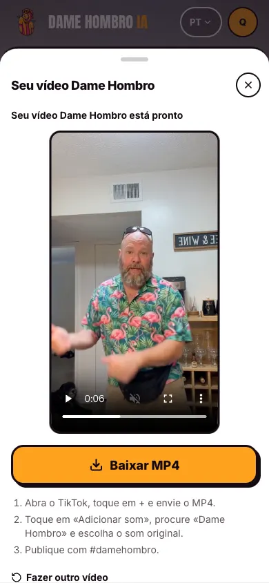 Vídeo pronto no Dame Hombro IA com o botão Baixar MP4